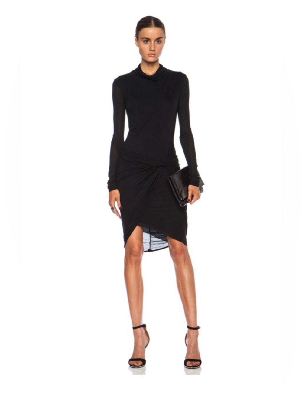 NEW HELMUT LANG Slack Jersey Twist Long Sleeve Dress Black size L